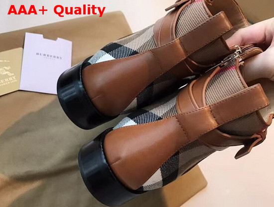 Burberry Check Detail Leather Ankle Boots in Brown Replica