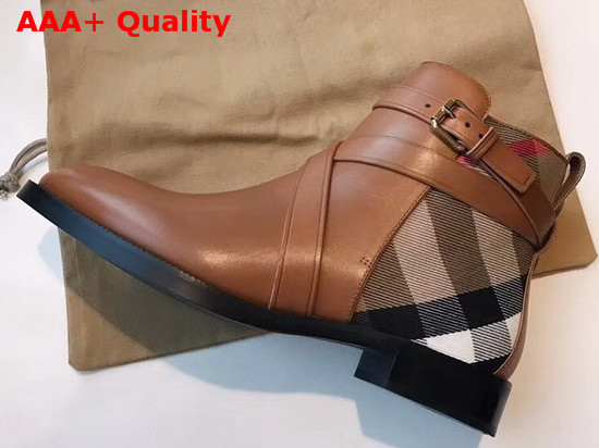 Burberry Check Detail Leather Ankle Boots in Brown Replica