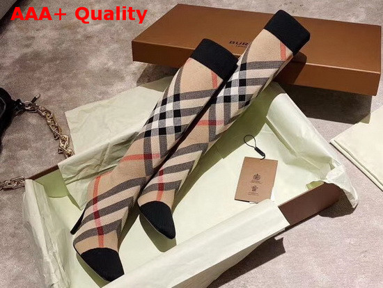 Burberry Check Stretch Knit Sock Boots Archive Beige Replica