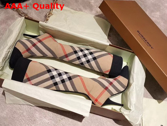 Burberry Check Stretch Knit Sock Boots Archive Beige Replica