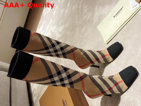 Burberry Check Stretch Knit Sock Boots Archive Beige Replica