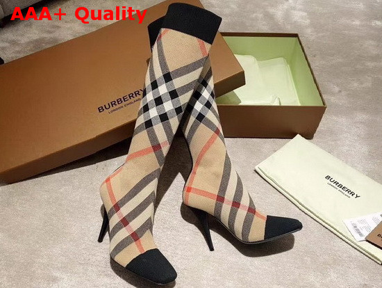 Burberry Check Stretch Knit Sock Boots Archive Beige Replica