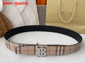 Burberry Check and Leather Reversible TB Belt Archive Beige Silver Replica