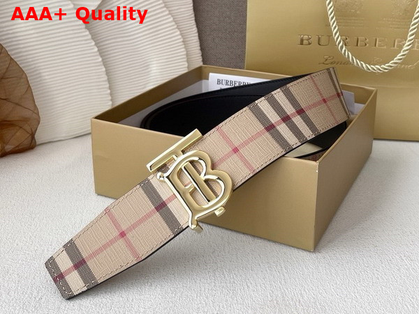 Burberry Check and Leather Reversible TB Belt Archive Beige Silver Replica