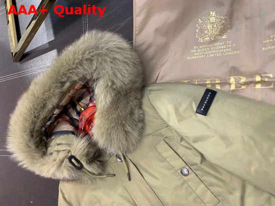 Burberry Down Filled Hooded Coat in Beige Replica