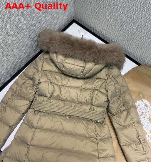 Burberry Fox Fur Trim Hooded Puffer Coat in Beige Replica