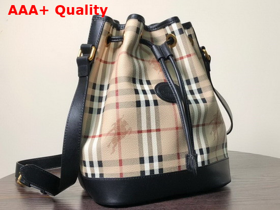 Burberry Horse Print Check Canvas Bucket Bag Black Replica