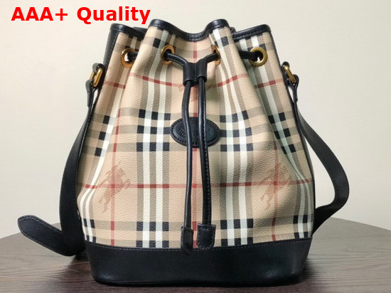 Burberry Horse Print Check Canvas Bucket Bag Black Replica