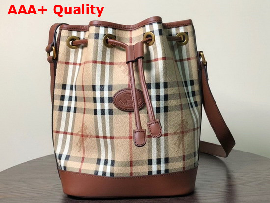 Burberry Horse Print Check Canvas Bucket Bag Tan Replica