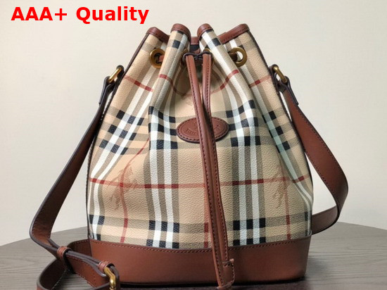 Burberry Horse Print Check Canvas Bucket Bag Tan Replica