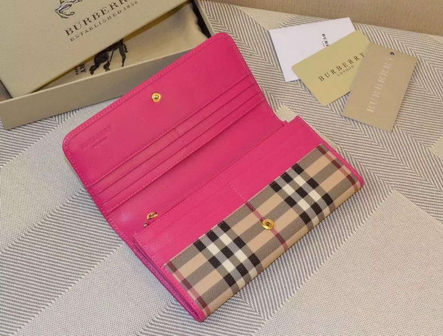 Burberry Horseferry Check And Leather Continental Wallet Fuchsia for Sale