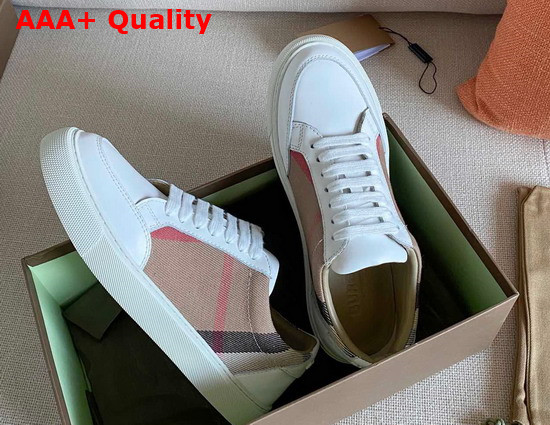 Burberry Horse Check and Leather Sneakers Optic White Replica