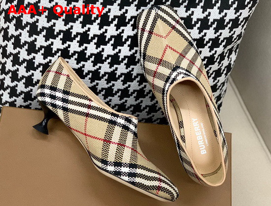 Burberry Latticed Cotton Kitten Heel Pumps Archive Beige Replica