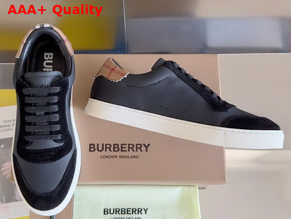 Burberry Leather Suede and Vintage Check Cotton Sneakers in Black Replica