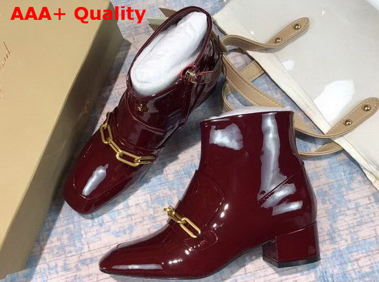 Burberry Link Detail Patent Leather Ankle Boots Burgundy Red Replica