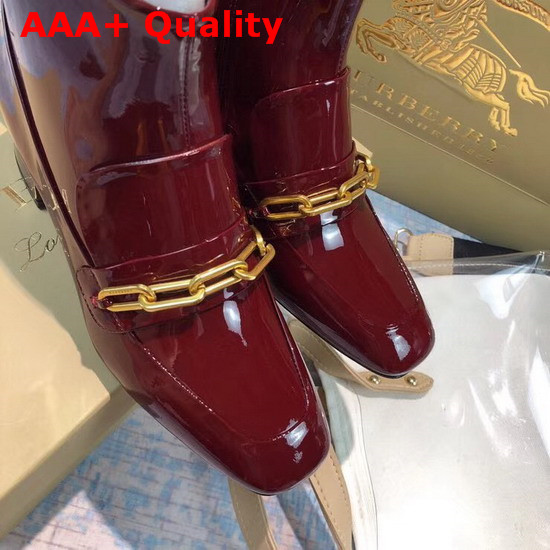 Burberry Link Detail Patent Leather Ankle Boots Burgundy Red Replica