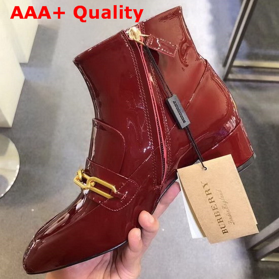 Burberry Link Detail Patent Leather Ankle Boots Burgundy Red Replica