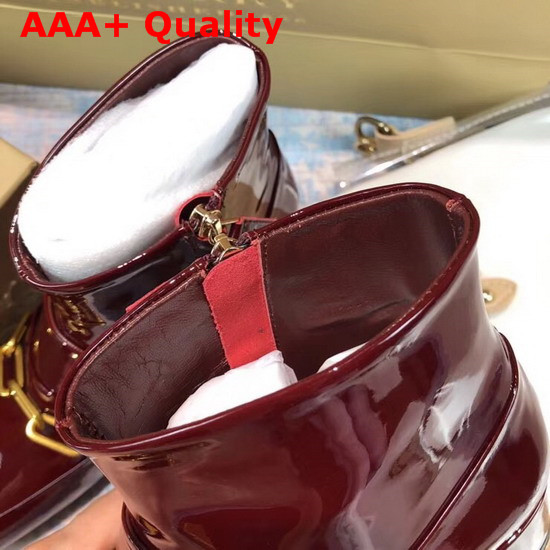 Burberry Link Detail Patent Leather Ankle Boots Burgundy Red Replica