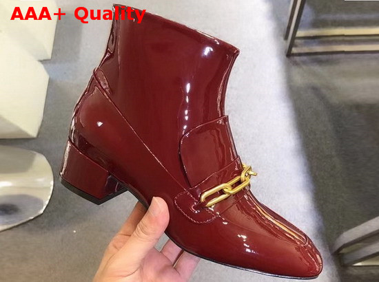 Burberry Link Detail Patent Leather Ankle Boots Burgundy Red Replica