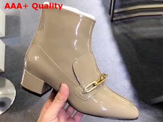 Burberry Link Detail Patent Leather Ankle Boots Taupe Grey Replica