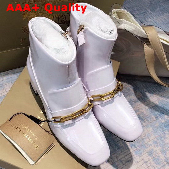 Burberry Link Detail Patent Leather Ankle Boots in White Replica