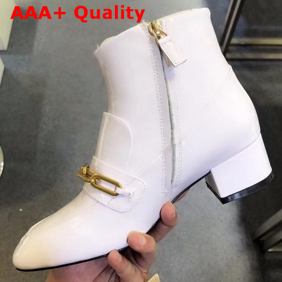 Burberry Link Detail Patent Leather Ankle Boots in White Replica