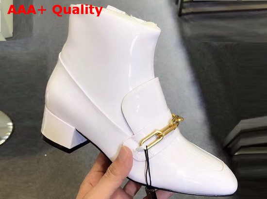 Burberry Link Detail Patent Leather Ankle Boots in White Replica