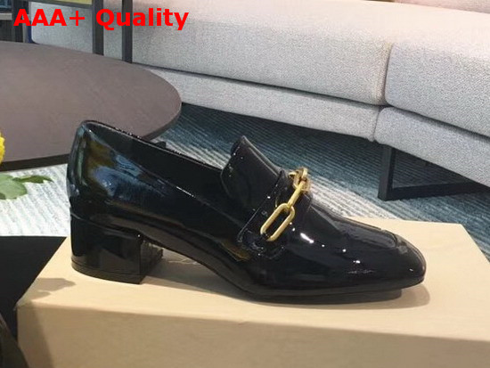 Burberry Link Detail Patent Leather Block Heel Loafers in Black Replica