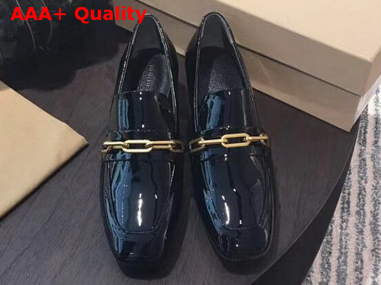 Burberry Link Detail Patent Leather Block Heel Loafers in Black Replica