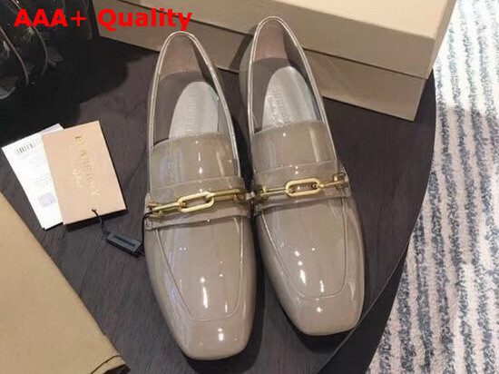 Burberry Link Detail Patent Leather Block Heel Loafers in Taupe Grey Replica