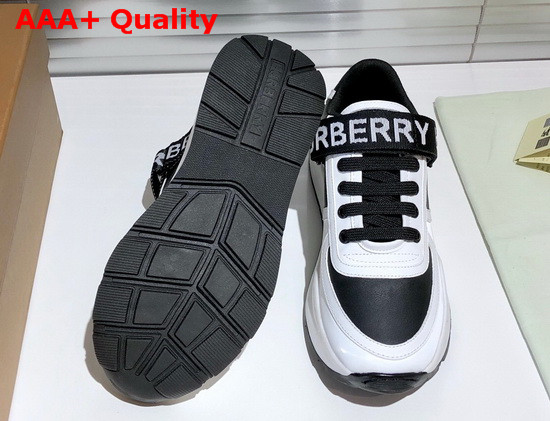 Burberry Logo Detail Leather and Nylon Sneakers Black Optic White Replica