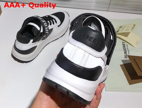 Burberry Logo Detail Leather and Nylon Sneakers Black Optic White Replica