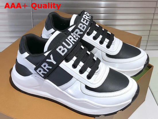 Burberry Logo Detail Leather and Nylon Sneakers Black Optic White Replica