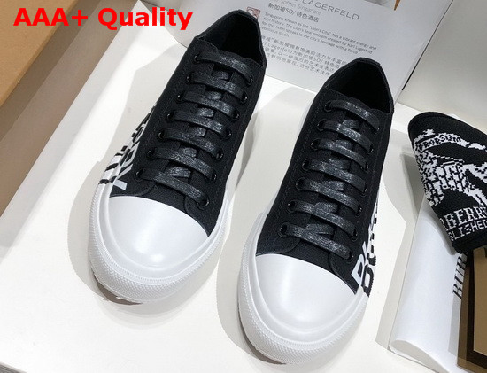 Burberry Logo Print Cotton Gabardine Sneakers Black and Optic White Replica