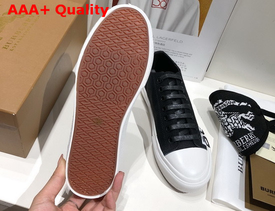 Burberry Logo Print Cotton Gabardine Sneakers Black and Optic White Replica