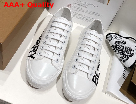 Burberry Logo Print Cotton Gabardine Sneakers Optic White Replica