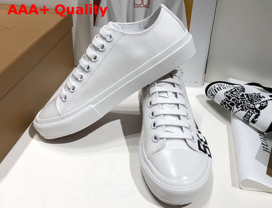 Burberry Logo Print Cotton Gabardine Sneakers Optic White Replica