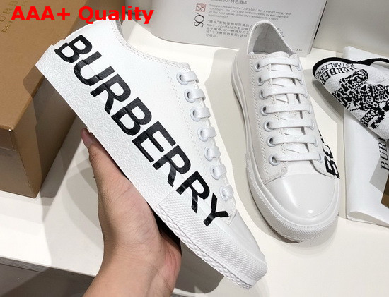 Burberry Logo Print Cotton Gabardine Sneakers Optic White Replica