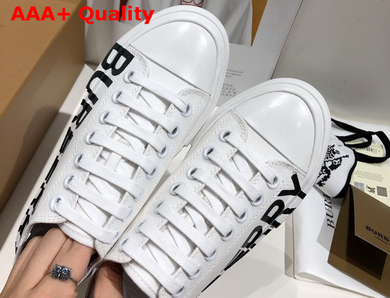 Burberry Logo Print Cotton Gabardine Sneakers Optic White Replica