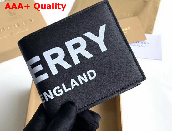 Burberry Logo Print Leather International Bifold Wallet in Black Calf Leather Replica