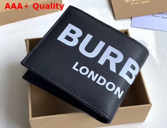 Burberry Logo Print Leather International Bifold Wallet in Black Calf Leather Replica