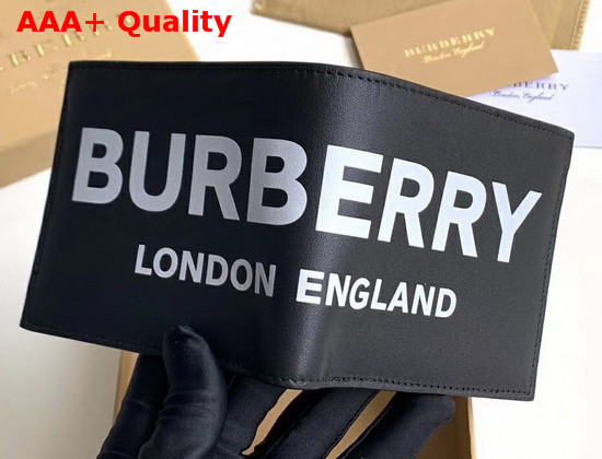 Burberry Logo Print Leather International Bifold Wallet in Black Calf Leather Replica