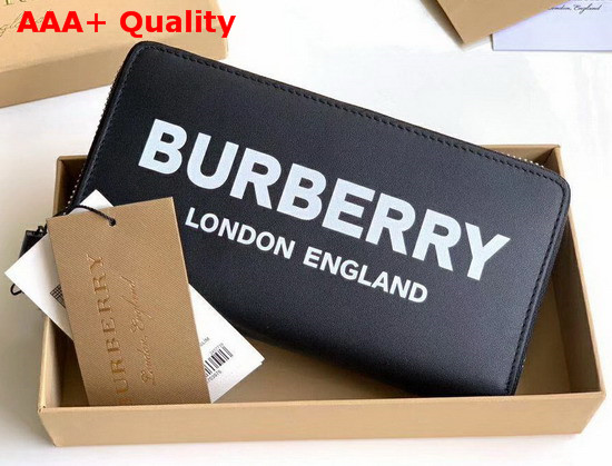 Burberry Logo Print Leather Ziparound Wallet in Black Replica