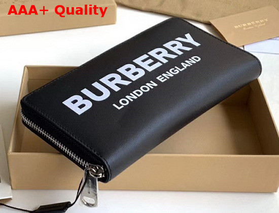 Burberry Logo Print Leather Ziparound Wallet in Black Replica