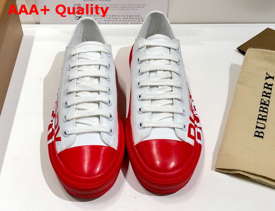 Burberry Logo Print Tow Tone Cotton Gabardine Sneakers Optic White and Red Replica