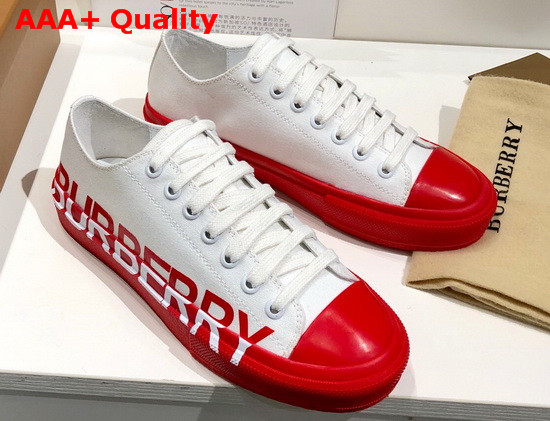 Burberry Logo Print Tow Tone Cotton Gabardine Sneakers Optic White and Red Replica