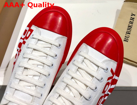 Burberry Logo Print Tow Tone Cotton Gabardine Sneakers Optic White and Red Replica