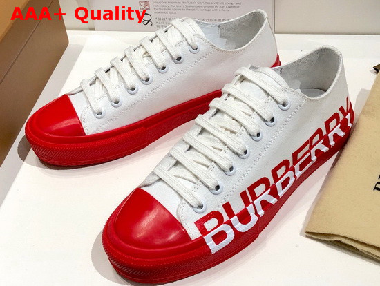 Burberry Logo Print Tow Tone Cotton Gabardine Sneakers Optic White and Red Replica