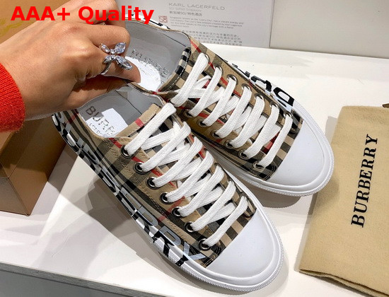 Burberry Logo Print Vintage Check Cotton Sneakers Archive Beige Replica