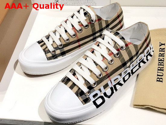 Burberry Logo Print Vintage Check Cotton Sneakers Archive Beige Replica